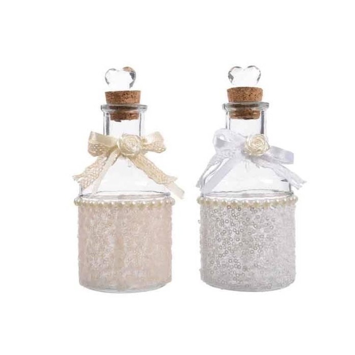 BOTTIGLIA IN VETRO DECOR.CON PERLE 2 ASS